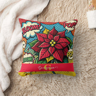 Personalised Retro Comic Book Pop Art Poinsettia Cushion