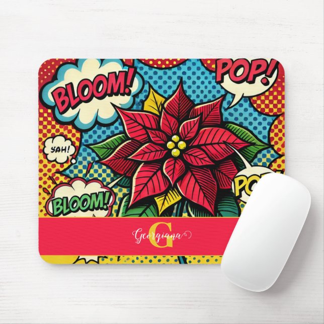 Personalised Retro Comic Book Pop Art Poinsettia Mouse Mat (With Mouse)