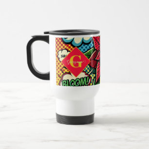 Personalised Retro Comic Book Pop Art Poinsettia Travel Mug