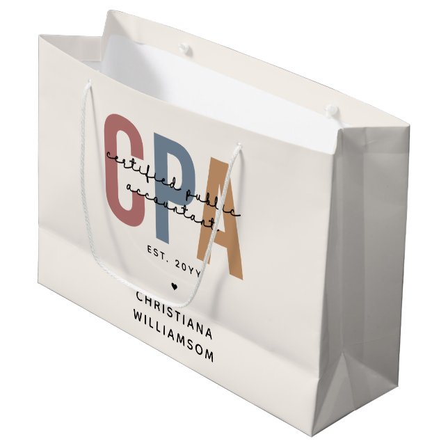 Personalised Retro CPA Certified Public Accountant Large Gift Bag (Front Angled)