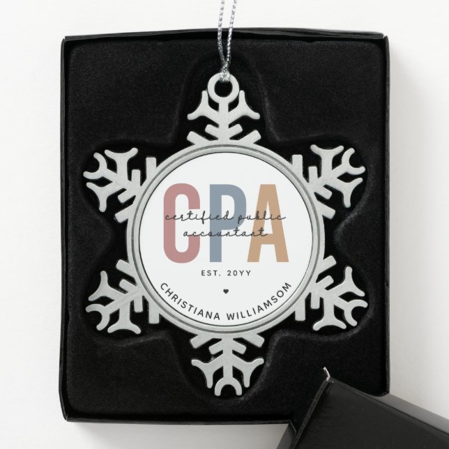 Personalised Retro CPA Certified Public Accountant Snowflake Pewter Christmas Ornament (Box)