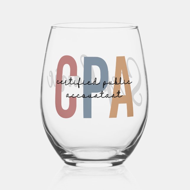 Personalised Retro CPA Certified Public Accountant Stemless Wine Glass (Front)
