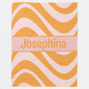 Personalised Retro Curvy Orange Pink Fleece Blanket