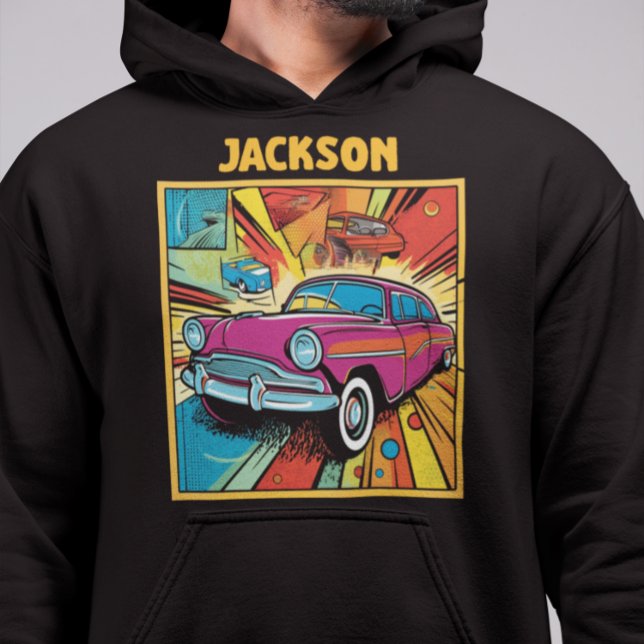 Personalised Retro Customisable Pop Art Car Lover Hoodie (Creator Uploaded)