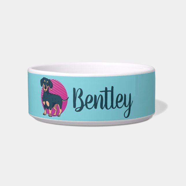 Personalised Retro Dachshund Dog Lover Custom Name Bowl (Front)