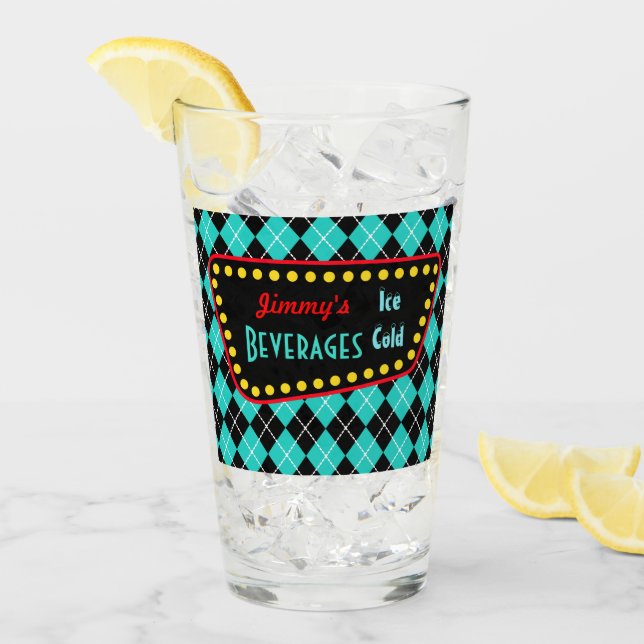 Personalised Retro Diner Glass Tumbler Gift (Front Ice)