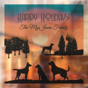 Personalised Retro Dogs in Black Trees Window Cling