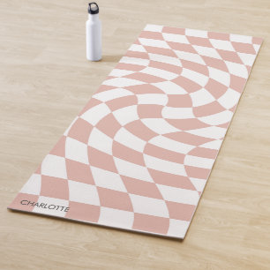 Personalised Retro Dusty Pink Wavy Chequered Yoga Mat
