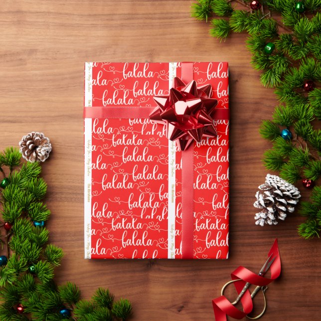 Personalised Retro Fa la la Script Red  Wrapping Paper (Holiday Gift)
