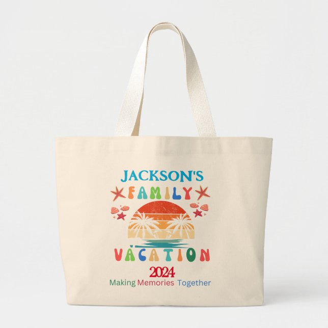 Personalised retro family beach vacation 2024  large tote bag (Front)