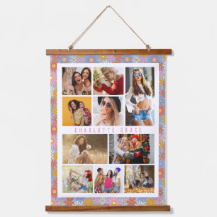 Personalised Retro Floral 10 Photo Collage Hanging Tapestry