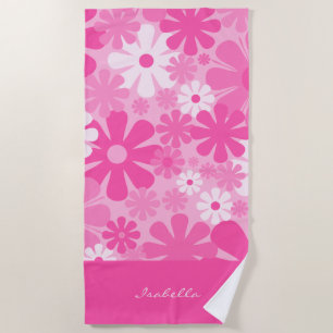 Personalised Retro Floral 60s 70s Y2K Pink Beach T Towel