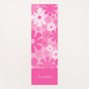 Personalised Retro Floral 60s 70s Y2K Pink Yoga Mat