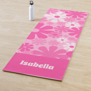 Personalised Retro Floral 60s 70s Y2K Pink Yoga Mat