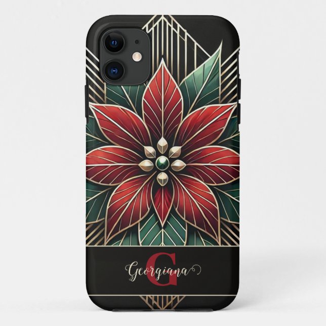 Personalised Retro Floral Art Deco Poinsettia Case-Mate iPhone Case (Back)