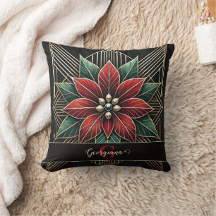 Personalised Retro Floral Art Deco Poinsettia Cushion