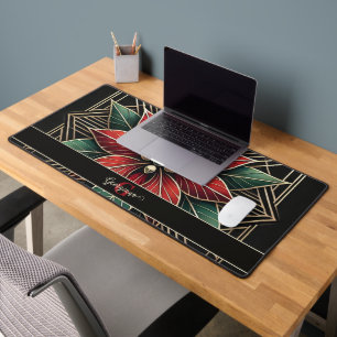 Personalised Retro Floral Art Deco Poinsettia Desk Mat