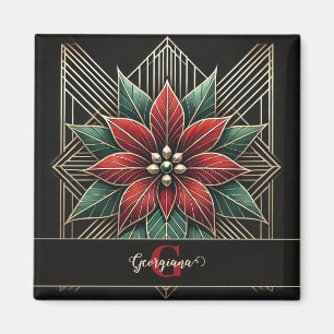 Personalised Retro Floral Art Deco Poinsettia Magnet