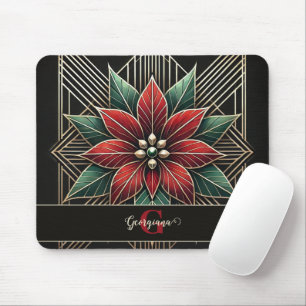 Personalised Retro Floral Art Deco Poinsettia Mouse Mat