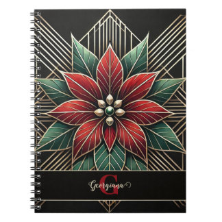 Personalised Retro Floral Art Deco Poinsettia Notebook