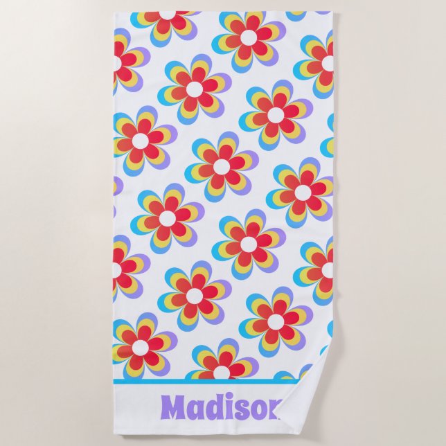 Personalised Retro Floral Beach Towel (Front)