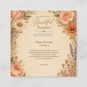Personalised Retro Floral Birthday with flowers Enclosure Card