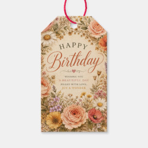 Personalised Retro Floral Birthday with flowers Gift Tags