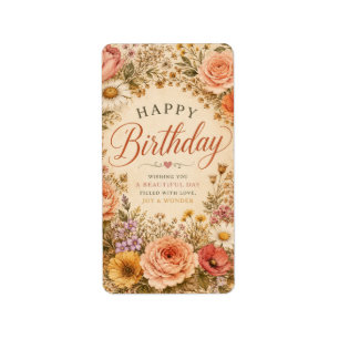 Personalised Retro Floral Birthday with flowers Label