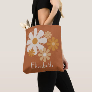 Personalised Retro Floral Boho Tote Bag
