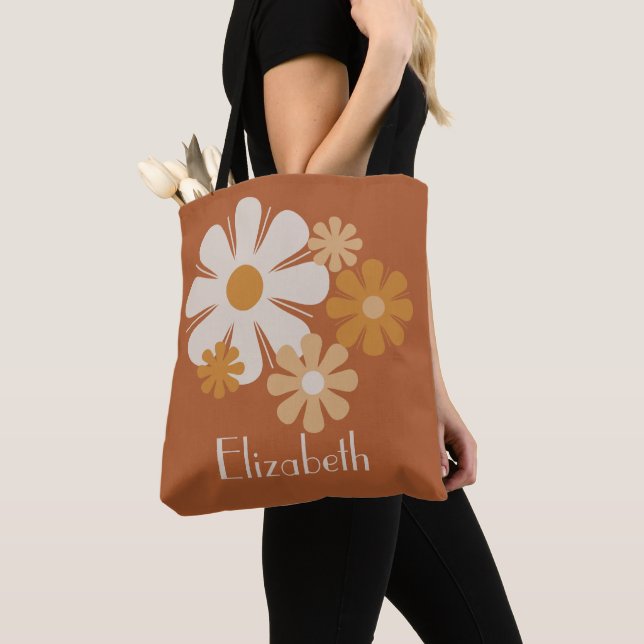 Personalised Retro Floral Boho Tote Bag (Close Up)