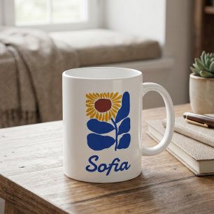 Personalised Retro Floral Daisy Custom Name Gift Coffee Mug