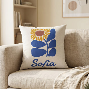Personalised Retro Floral Daisy Custom Name Gift Cushion