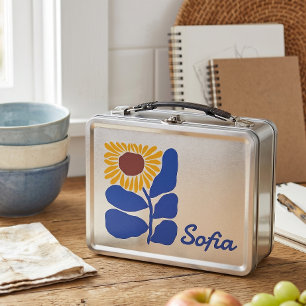 Personalised Retro Floral Daisy Custom Name Gift Metal Lunch Box