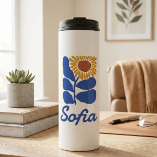 Personalised Retro Floral Daisy Custom Name Gift Thermal Tumbler