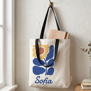 Personalised Retro Floral Daisy Custom Name Gift Tote Bag