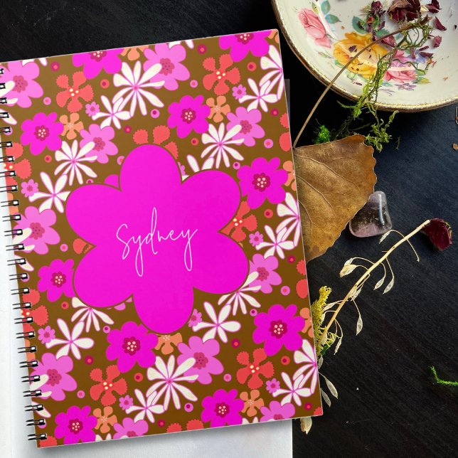 Personalised Retro Floral Design Journal Notebook (Creator Uploaded)
