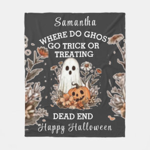 personalised retro floral funny ghost Halloween Fleece Blanket