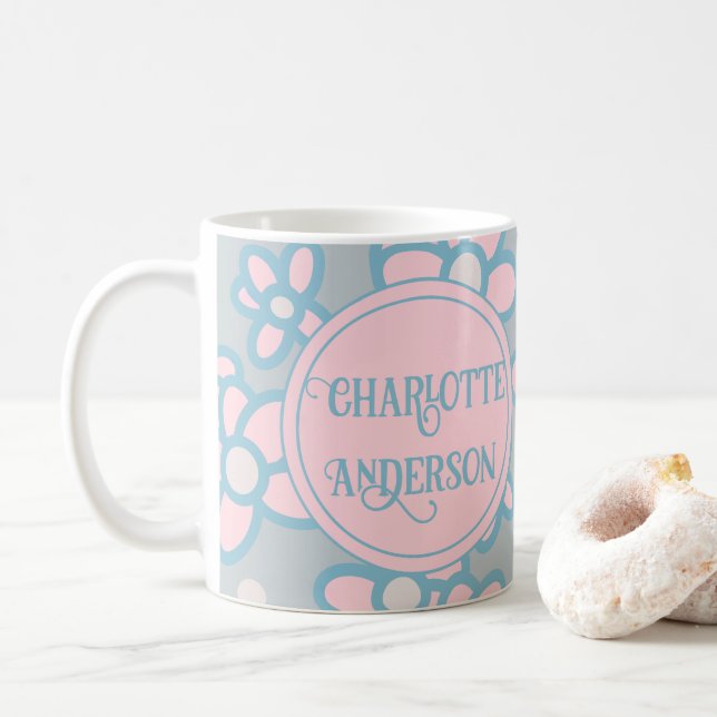 Personalised Retro Floral Pastel Coffee Mug (With Donut)
