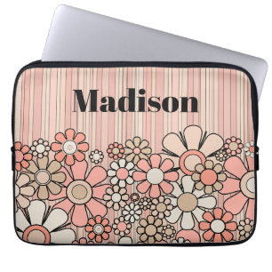 Personalised Retro Floral Pink 60s Aesthetic Laptop Sleeve
