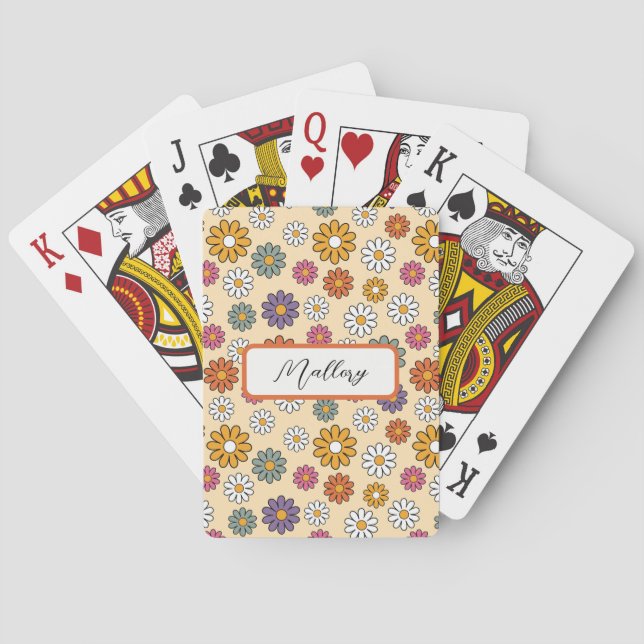 Personalised Retro Flowers Classic Playing Cards (Back)