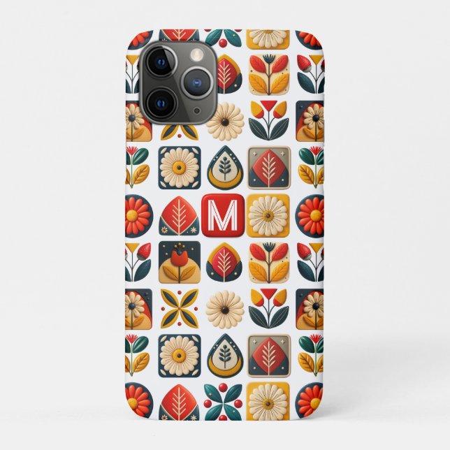 Personalised Retro Folk Floral Monogram Case-Mate iPhone Case (Back)