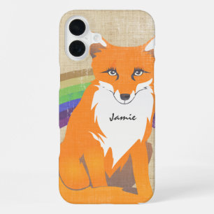 Personalised Retro Fox Art Printed Linen iPhone 16 Plus Case