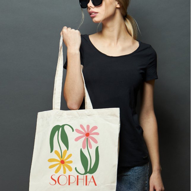 Personalised Retro Funky Flower Gift Tote Bag (Creator Uploaded)