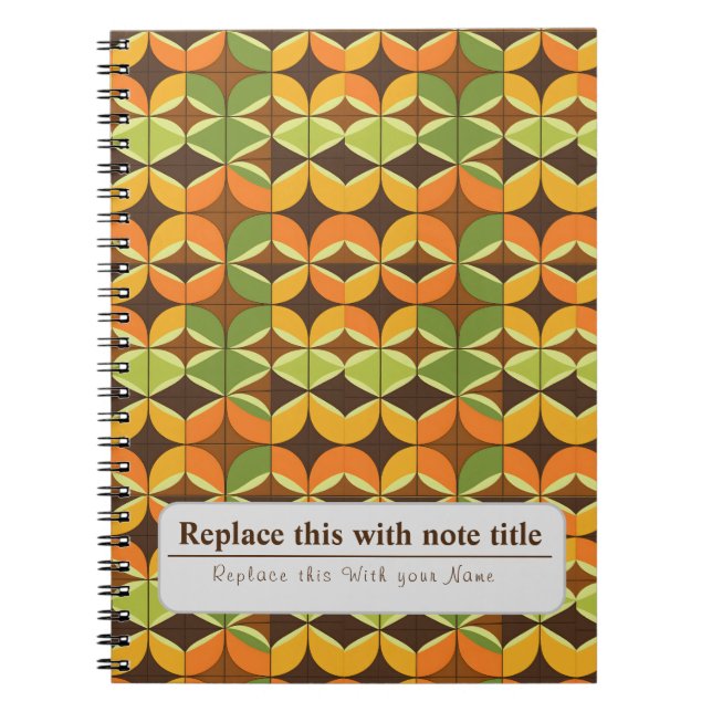 Personalised Retro Funky Orange-Avocado Green Notebook (Front)