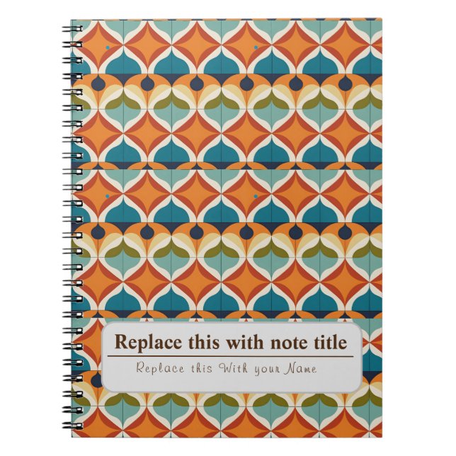 Personalised Retro Funky Orange-Teal Notebook (Front)