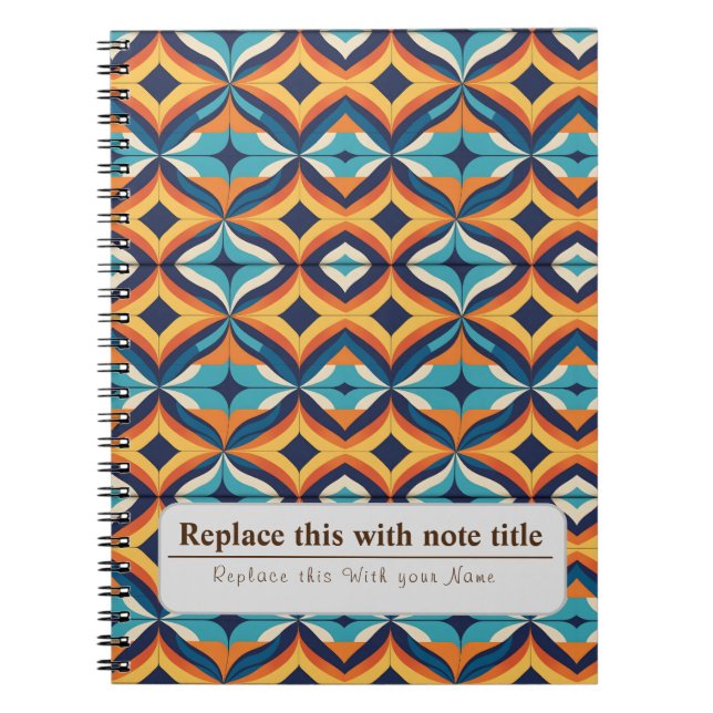 Personalised Retro Funky Orange-Teal Notebook (Front)