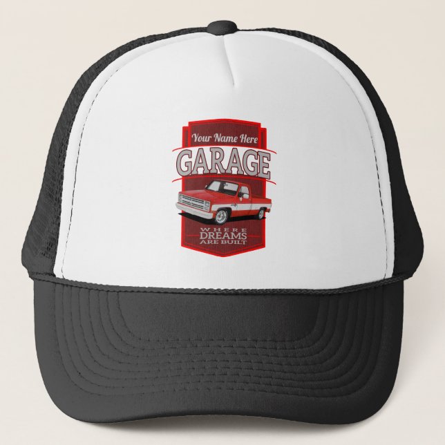 personalised retro garage c10 trucker hat (Front)