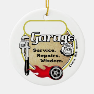 Personalised Retro Garage Sign Ceramic Tree Decoration