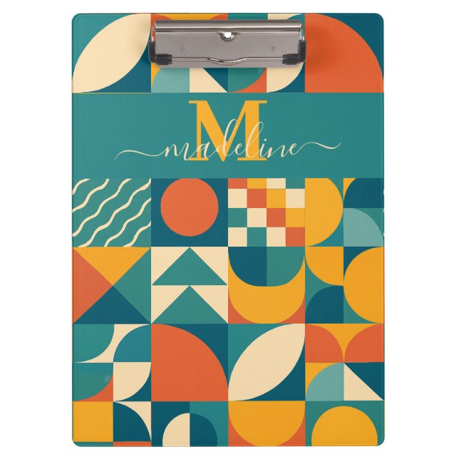 Personalised Retro Geometric Colourful  Clipboard (Front)