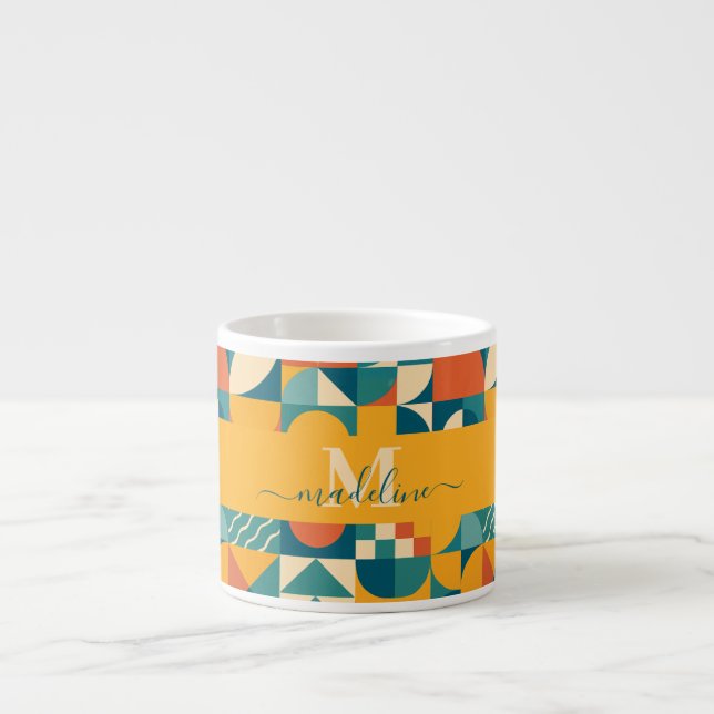 Personalised Retro Geometric Colourful  Espresso Cup (Front)